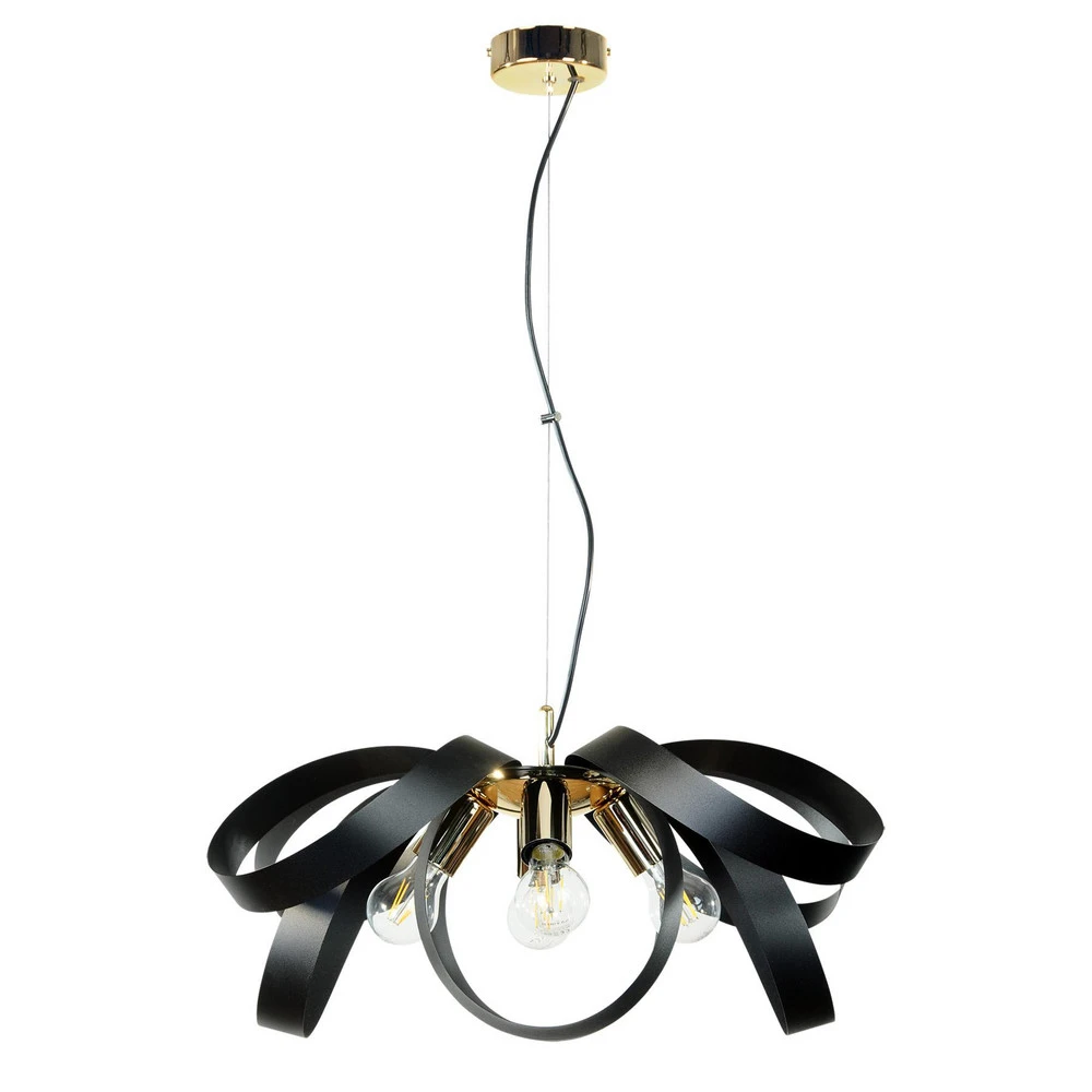 Plafonnier à lumière directionnelle Euluna suspension Petla, noir/or, métal, Ø 65 cm