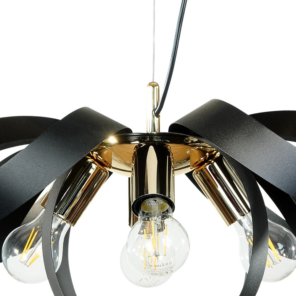 Plafonnier à lumière directionnelle Euluna suspension Petla, noir/or, métal, Ø 65 cm