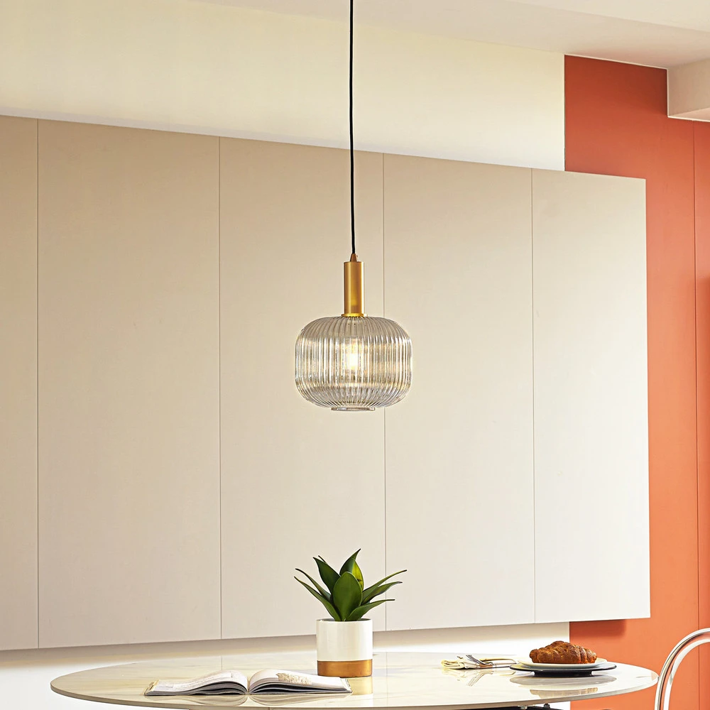 Plafonnier à lumière directionnelle Lindby suspension Doroteo, à 1 lampe, gris, verre