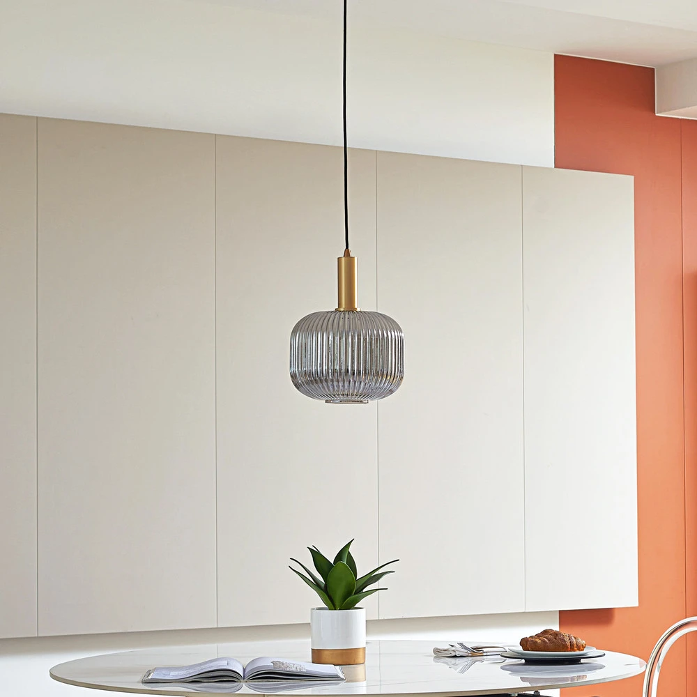 Plafonnier à lumière directionnelle Lindby suspension Doroteo, à 1 lampe, gris, verre