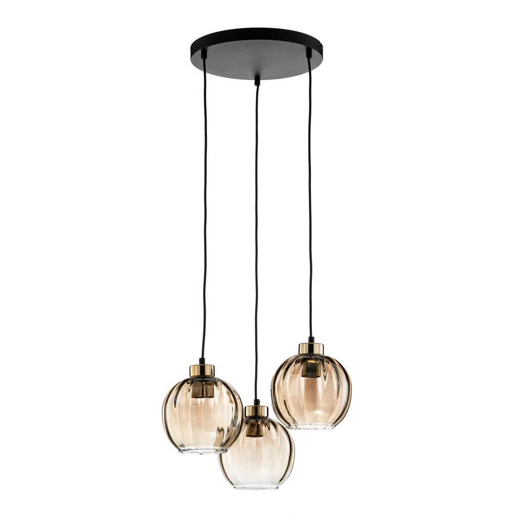 Plafonnier à lumière directionnelle Suspension Devi, ambrée, à 3 lampes, ronde