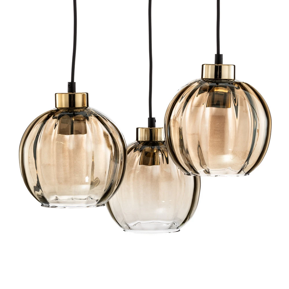 Plafonnier à lumière directionnelle Suspension Devi, ambrée, à 3 lampes, ronde
