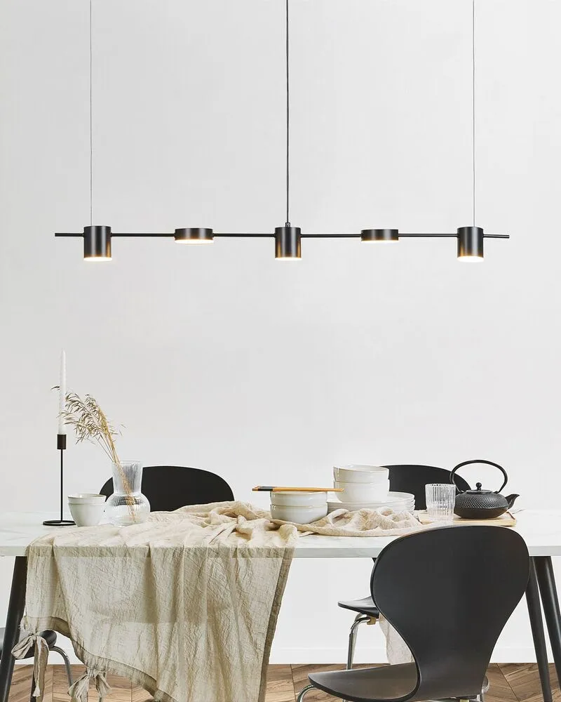 Plafonnier à suspension réglable Lampe suspendue avec 5 lumières LED en métal noir SESTRA