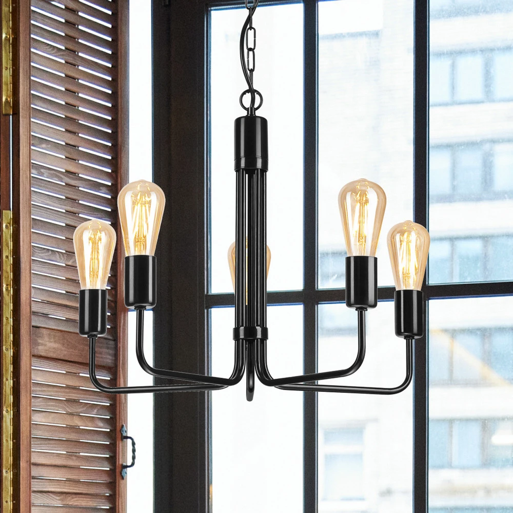 Plafonnier à suspension réglable Lustre Malou, à cinq lampes, noir