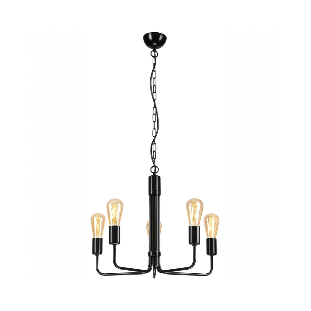 Plafonnier à suspension réglable Lustre Malou, à cinq lampes, noir