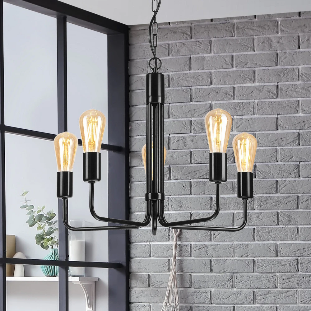 Plafonnier à suspension réglable Lustre Malou, à cinq lampes, noir