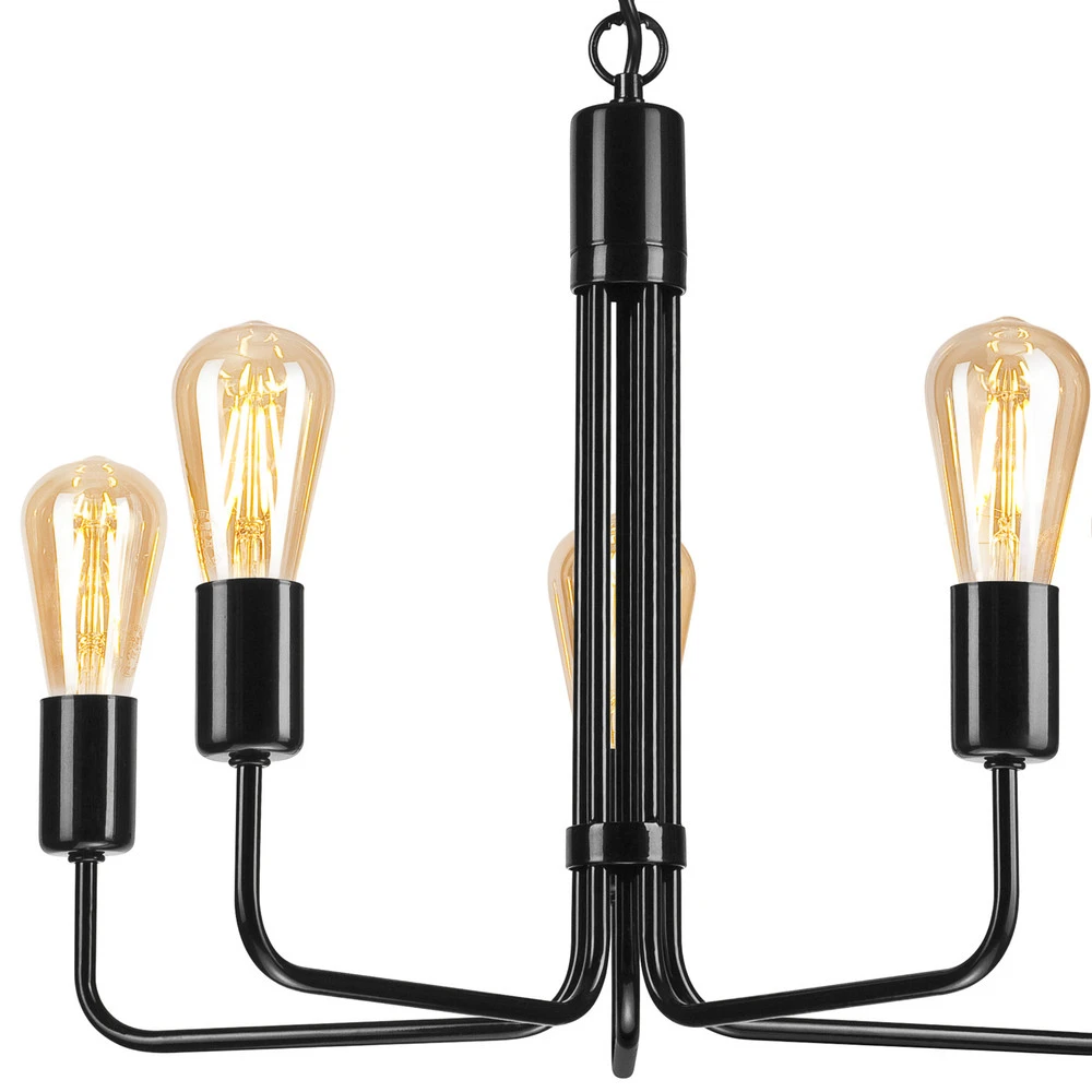 Plafonnier à suspension réglable Lustre Malou, à cinq lampes, noir