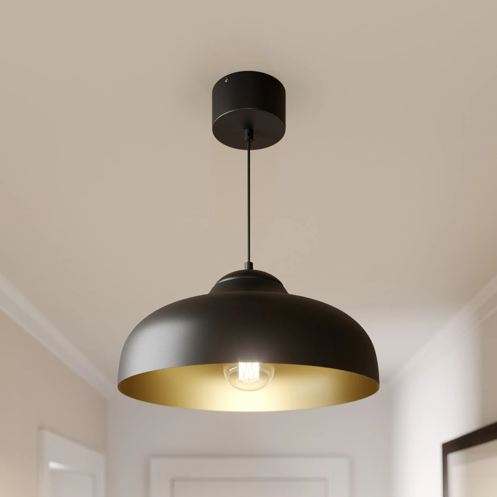 Plafonnier à suspension réglable Suspension Basca, noire/dorée, à 1 lampe