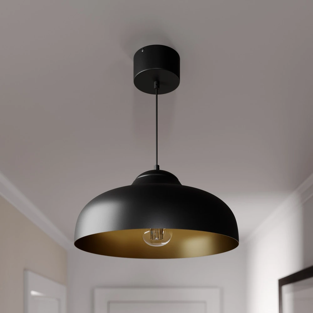 Plafonnier à suspension réglable Suspension Basca, noire/dorée, à 1 lampe
