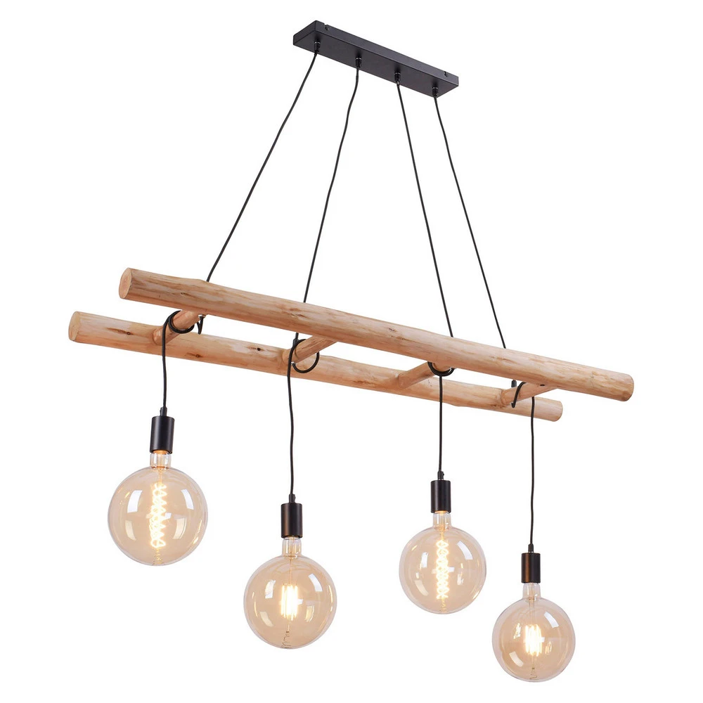 Plafonnier à suspension réglable Suspension Edgar en bois, à 4 lampes