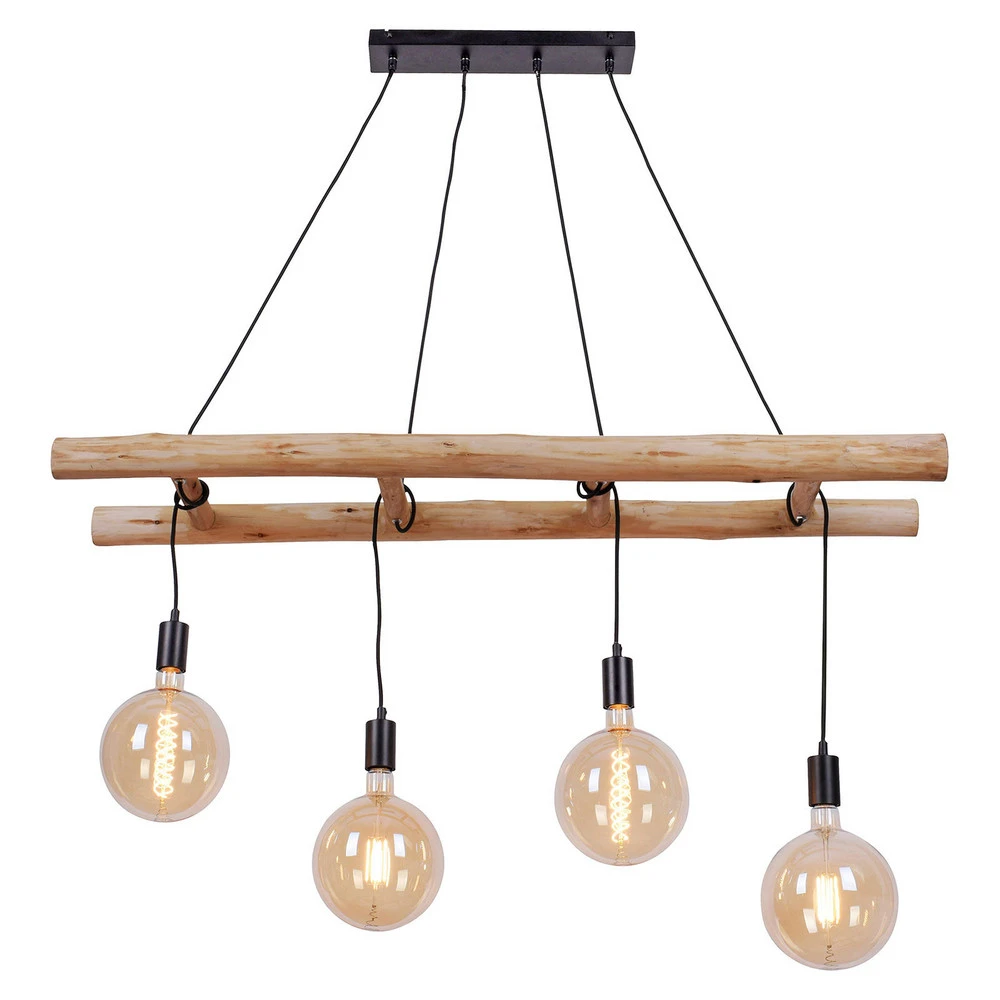 Plafonnier à suspension réglable Suspension Edgar en bois, à 4 lampes
