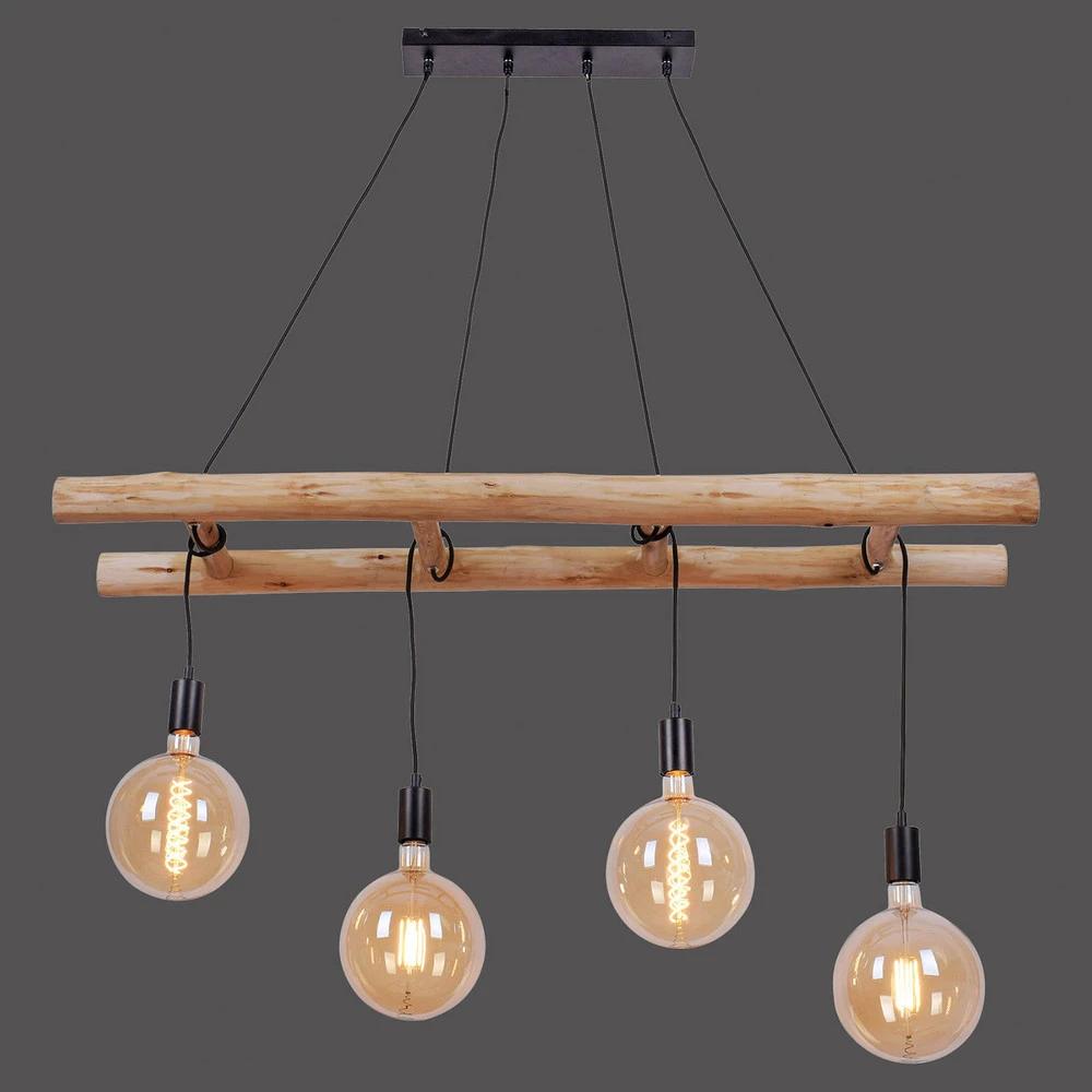 Plafonnier à suspension réglable Suspension Edgar en bois, à 4 lampes