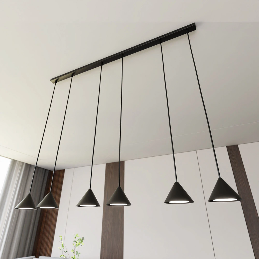 Plafonnier à suspension réglable Suspension Elit, 6 lampes, noir, métal