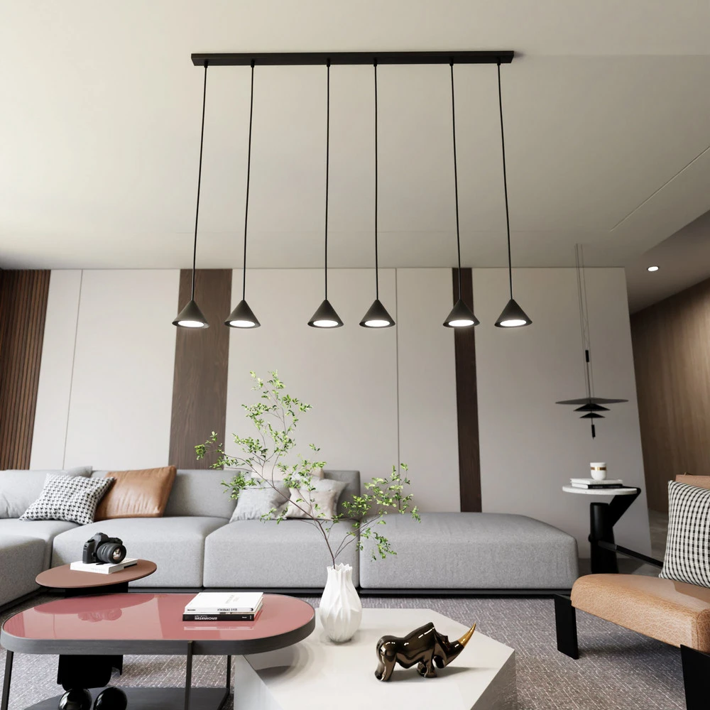 Plafonnier à suspension réglable Suspension Elit, 6 lampes, noir, métal