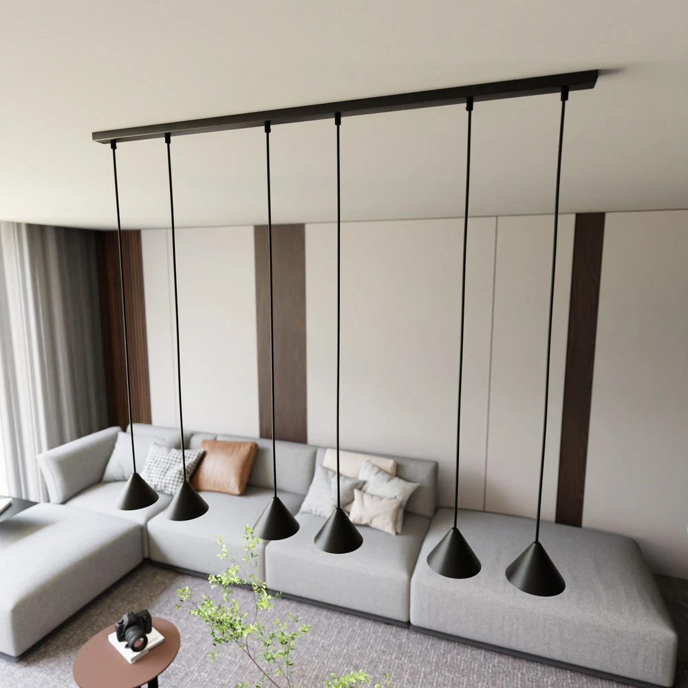 Plafonnier à suspension réglable Suspension Elit, 6 lampes, noir, métal
