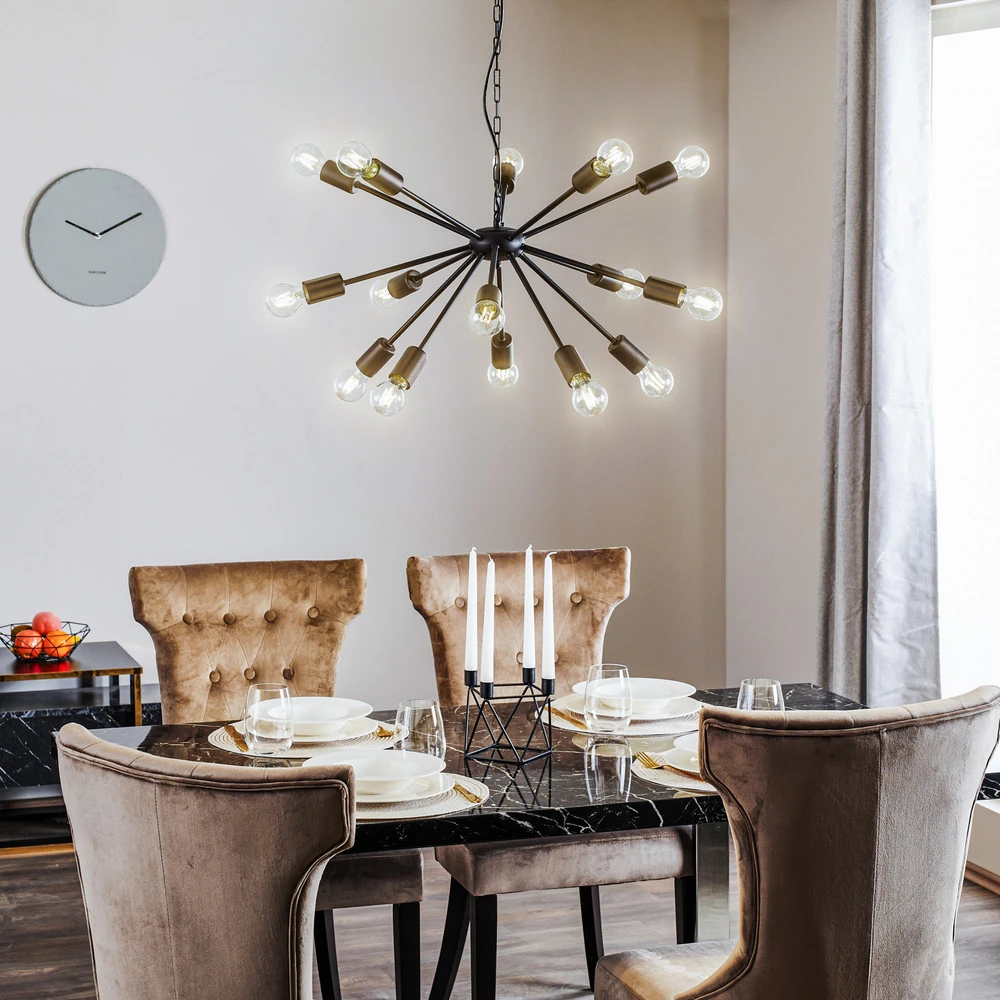 Plafonnier à suspension réglable Suspension Rod Black XV, noire, à 15 lampes