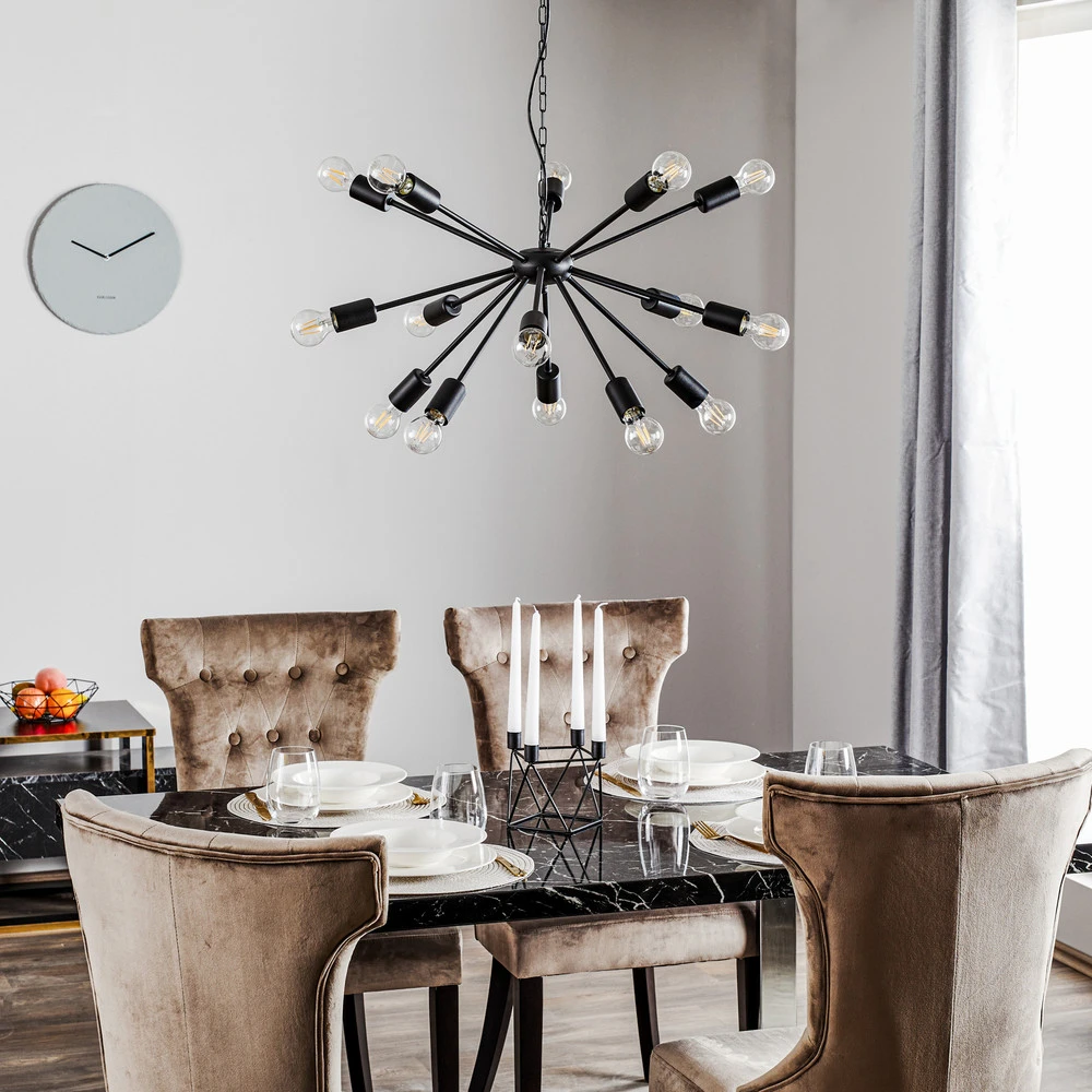Plafonnier à suspension réglable Suspension Rod Black XV, noire, à 15 lampes