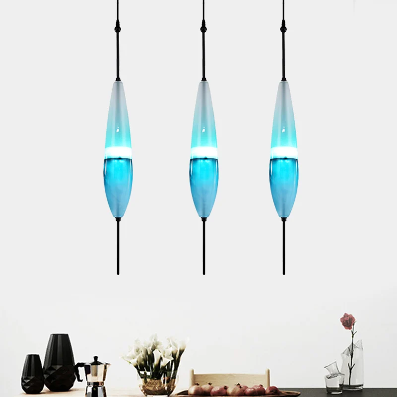 Plaque de plafond LED Lampe suspendue bleue en forme de larme/tambour/cylindre, plafonnier tendance à 1 lumière en verre,...