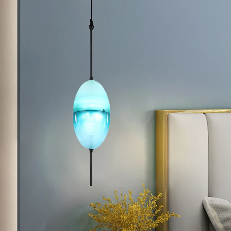 Plaque de plafond LED Lampe suspendue bleue en forme de larme/tambour/cylindre, plafonnier tendance à 1 lumière en verre,...