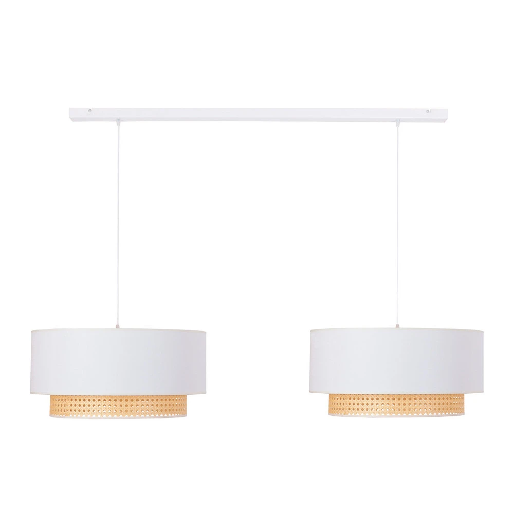 Plaque de plafond LED Suspension Boho 2 lampes tissu crème-blanc/rotin