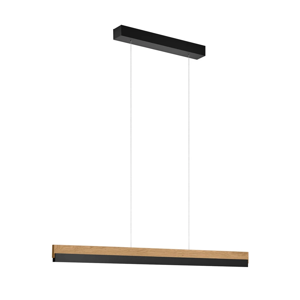 Quitani Suspension LED Keijo, noir/chêne, 103 cm IP44 pour salle de bain