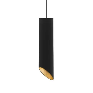 ROND COUPÈ Suspension, 1x GU10, max 33W, métal, noir mat/feuille argent, D.6cm x H30cm | Garantie 2 Ans