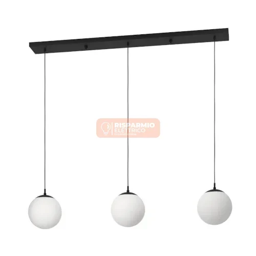 SOSPENSIONE EGLO RONDO 3 3‑LUCI Ø121 CM – VETRO OPALE & BASE NERA