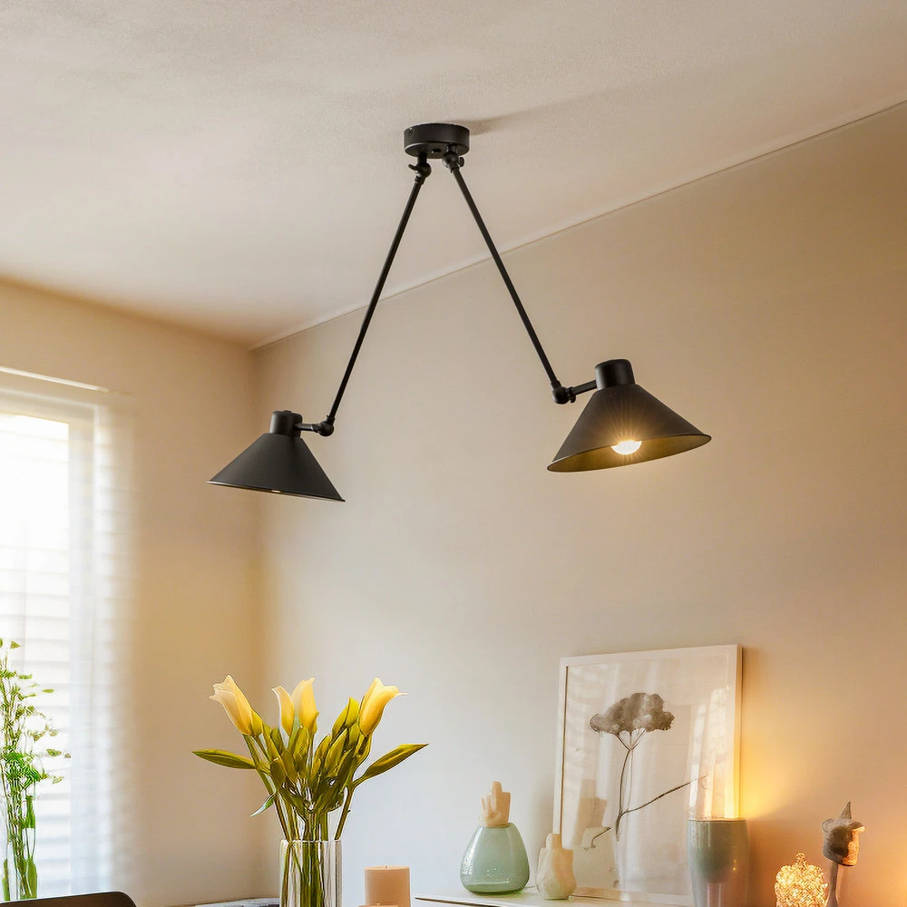 Suspension Alan, mobile, noire, à 2 lampes IP44 pour salle de bain