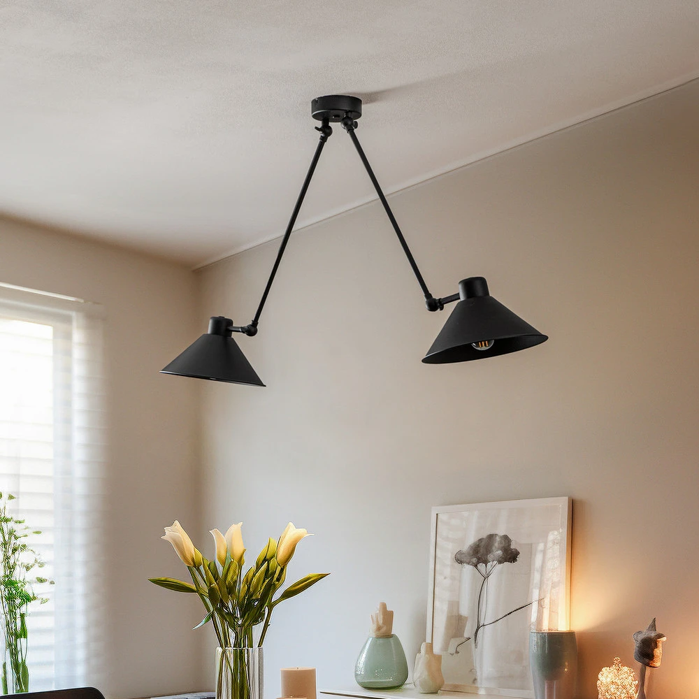 Suspension Alan, mobile, noire, à 2 lampes IP44 pour salle de bain