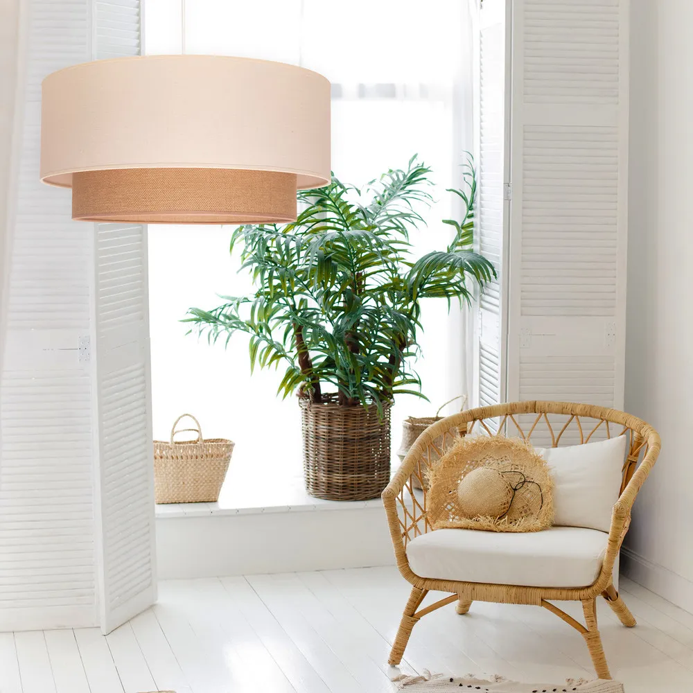 Suspension Boho Ø 60 cm 1 lampe écru/jute brun pour plafonds suspendus