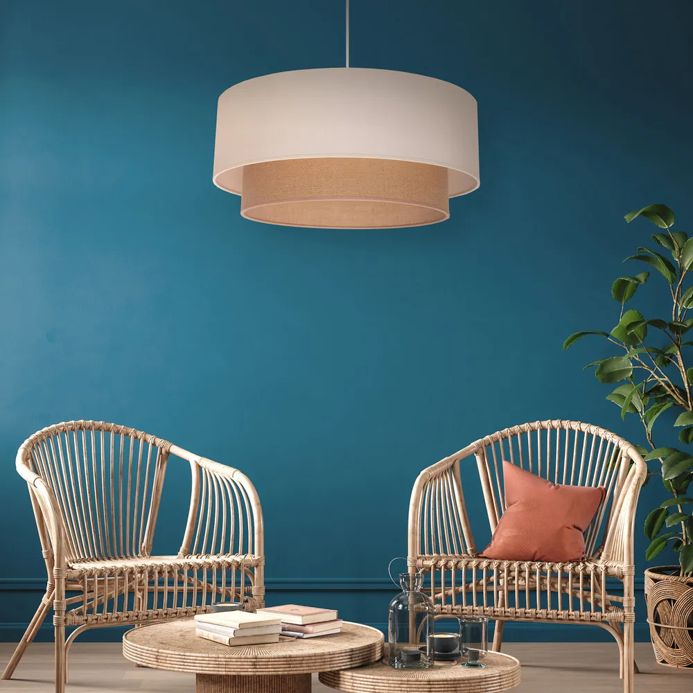 Suspension Boho Ø 60 cm 1 lampe écru/jute brun pour plafonds suspendus