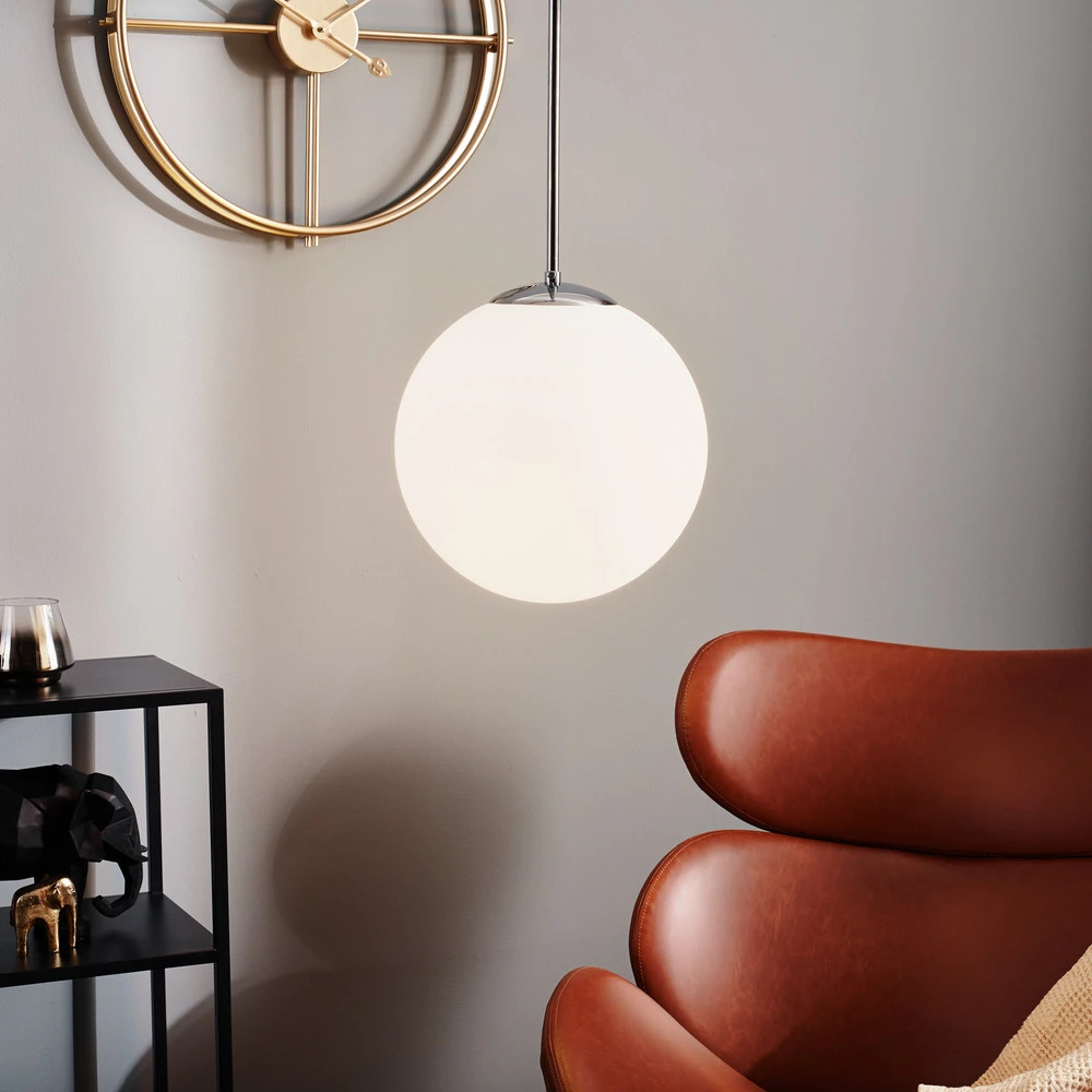 Suspension Bosso à 1 lampe, blanche/chromée 30 cm pour plafonds suspendus