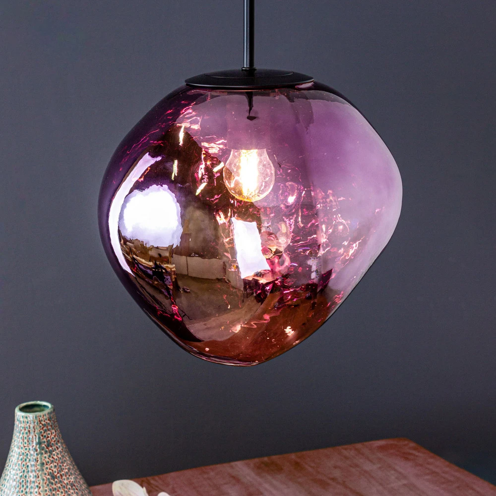 Suspension Canopus, violet, Ø 28 cm, verre, E27 - Installation Facile