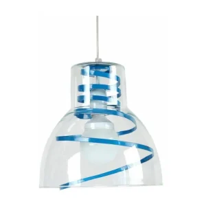 Suspension cloche verre, bleu 90 cm. avec LED intégrée non remplaçable