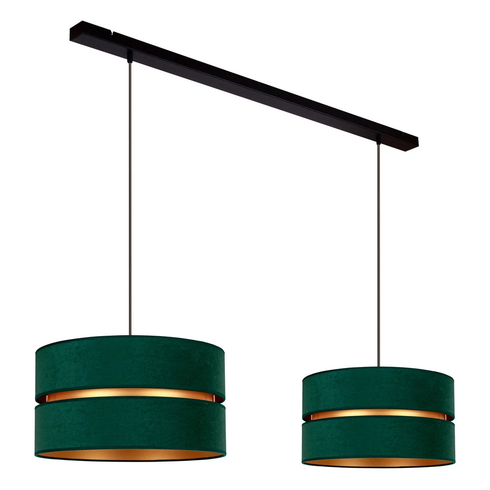 Suspension Duo, verte/dorée, à 2 lampes IP44 pour salle de bain