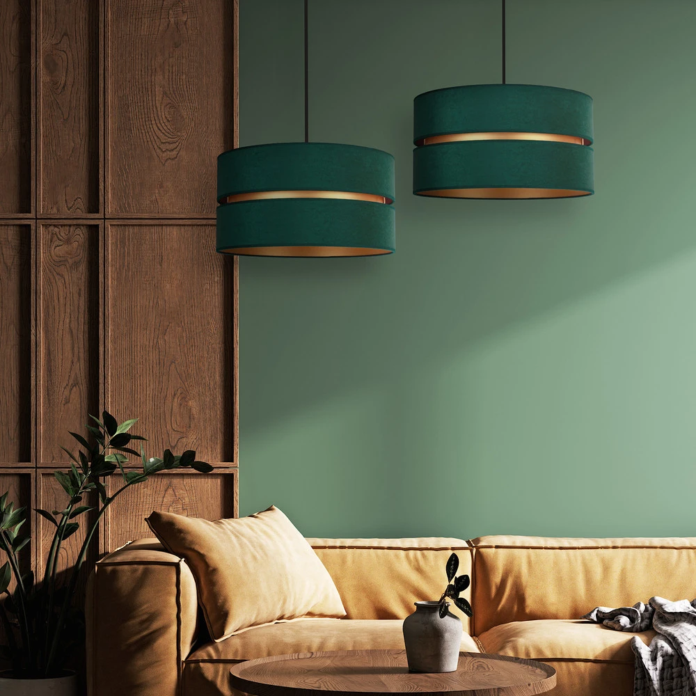 Suspension Duo, verte/dorée, à 2 lampes IP44 pour salle de bain
