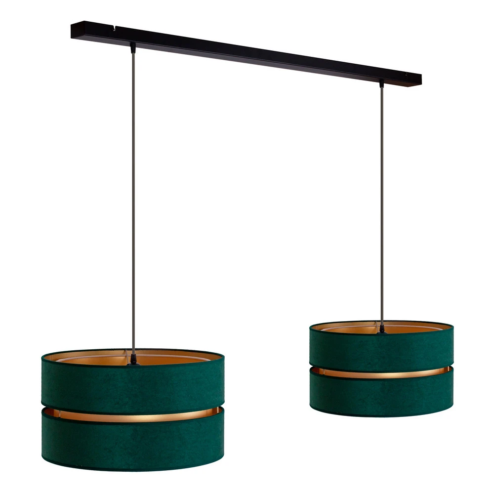 Suspension Duo, verte/dorée, à 2 lampes IP44 pour salle de bain