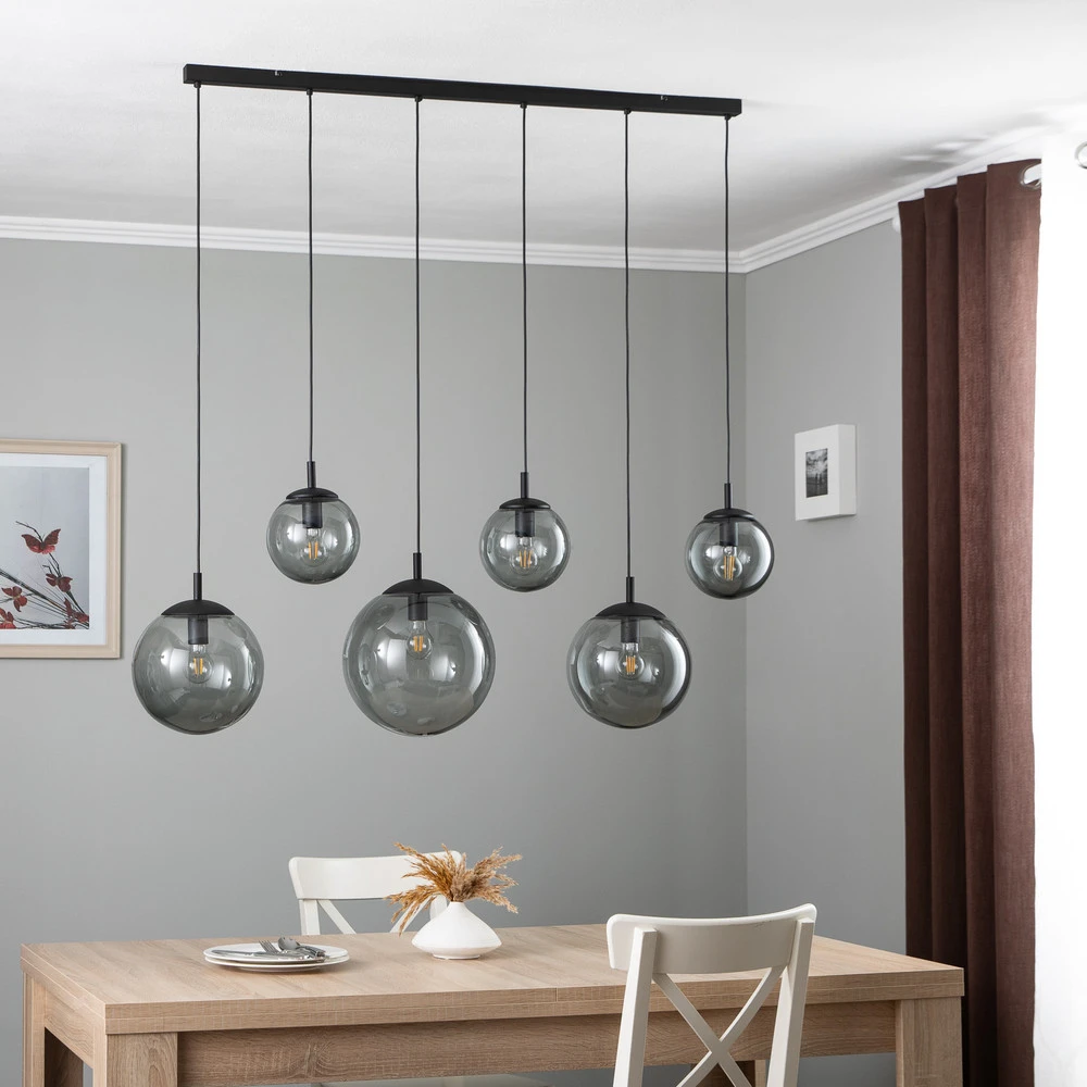 Suspension Esme, verre, graphite-transparent, 6 lampes, linéaire avec LED intégrée non remplaçable