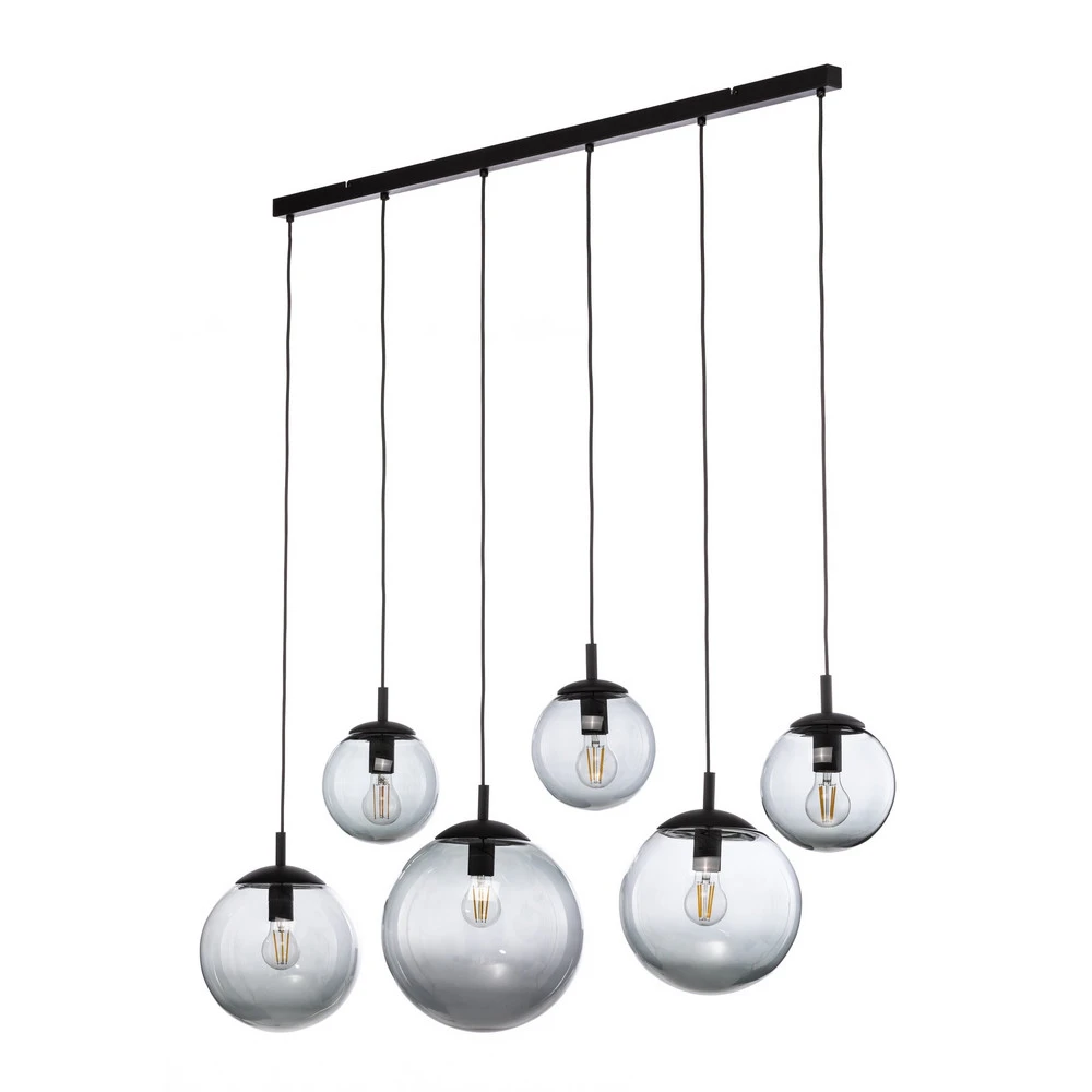 Suspension Esme, verre, graphite-transparent, 6 lampes, linéaire avec LED intégrée non remplaçable