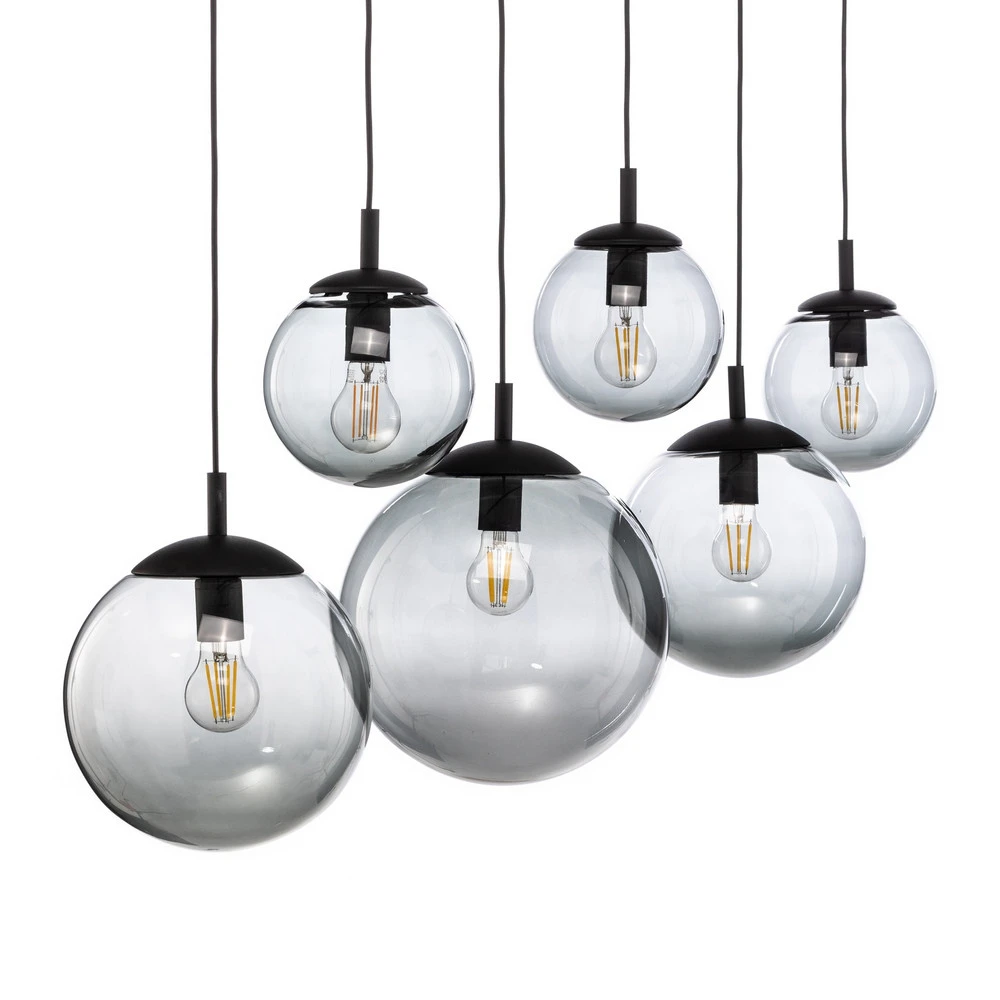Suspension Esme, verre, graphite-transparent, 6 lampes, linéaire avec LED intégrée non remplaçable