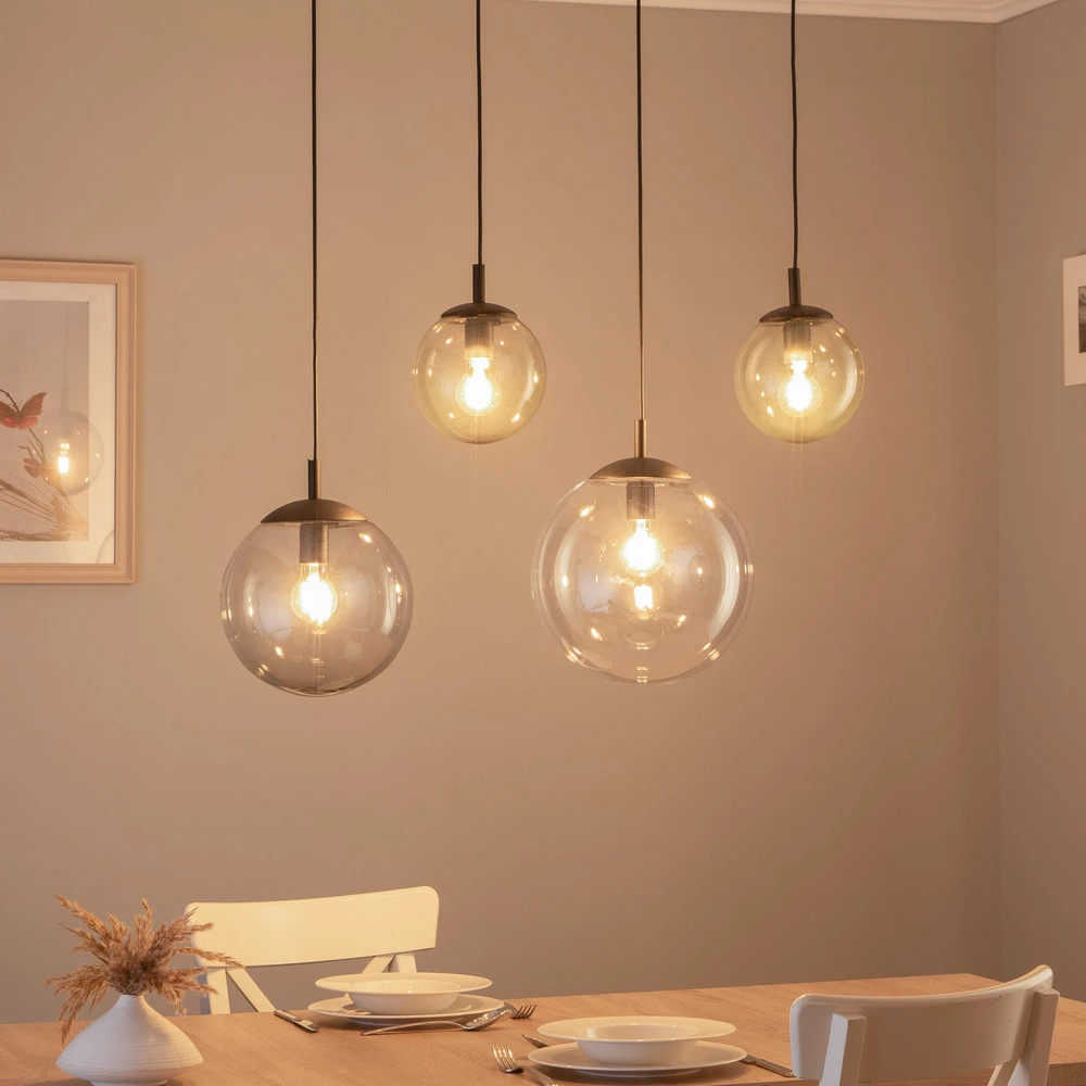 Suspension Esme, verre, multicolore, à 4 lampes, linéaire (Carré 30x30cm)