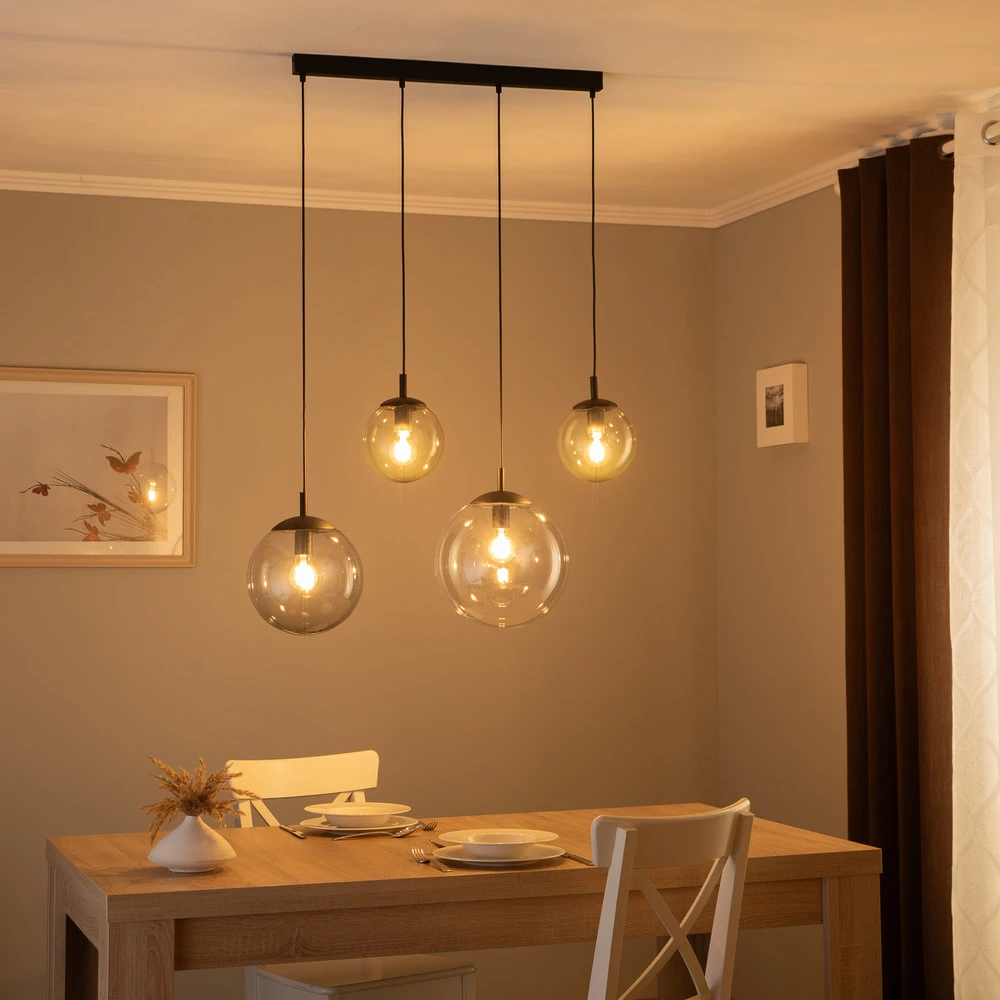 Suspension Esme, verre, multicolore, à 4 lampes, linéaire (Carré 30x30cm)