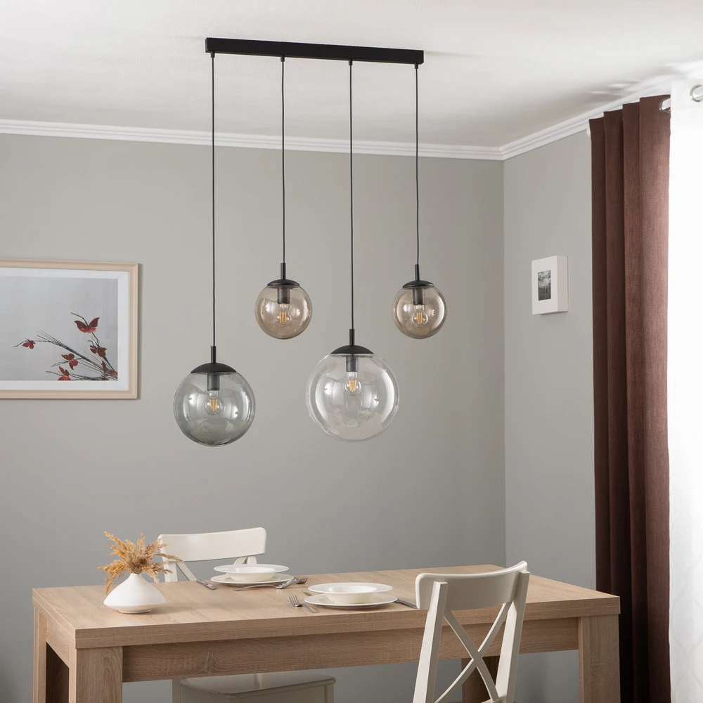 Suspension Esme, verre, multicolore, à 4 lampes, linéaire (Carré 30x30cm)