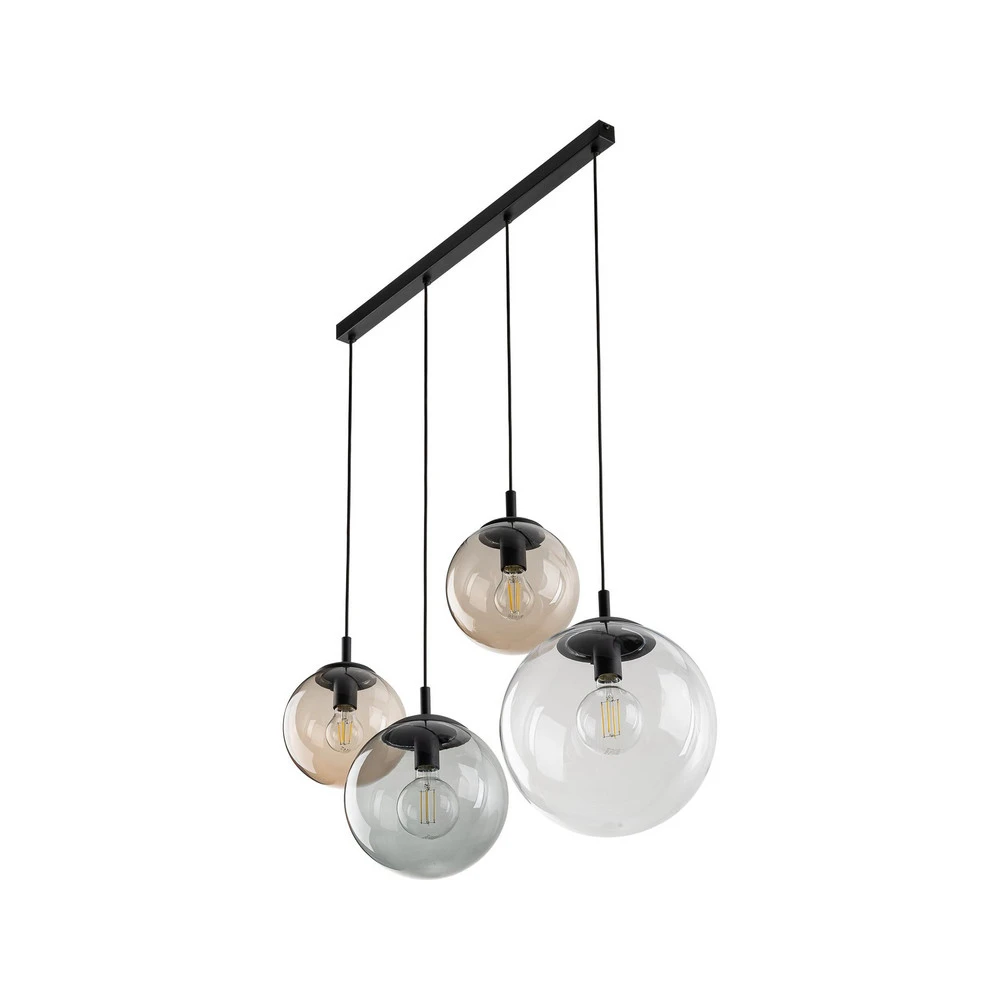 Suspension Esme, verre, multicolore, à 4 lampes, linéaire (Carré 30x30cm)