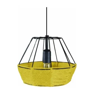 Suspension filaire noir ficelle coton citron 95 cm. pour entrée et couloir