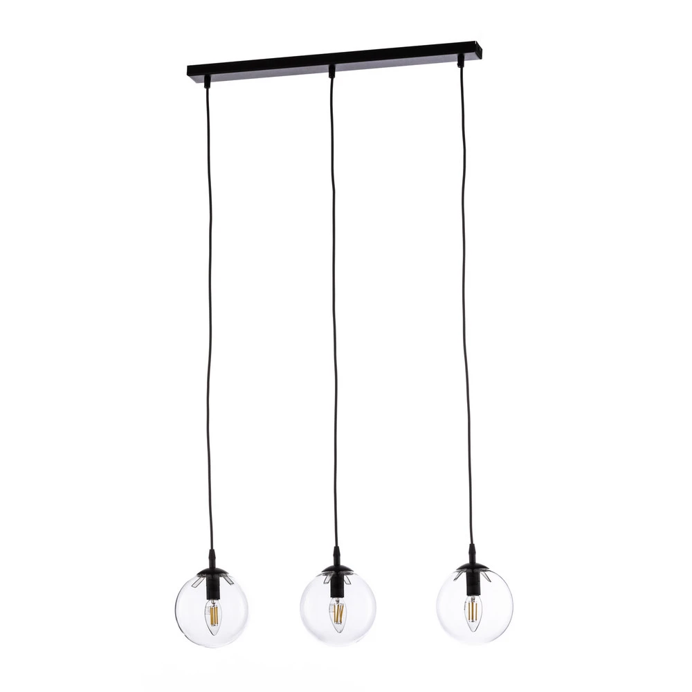 Suspension Glassy, 3 lampes, droite, noire, transparente, verre - Installation Facile