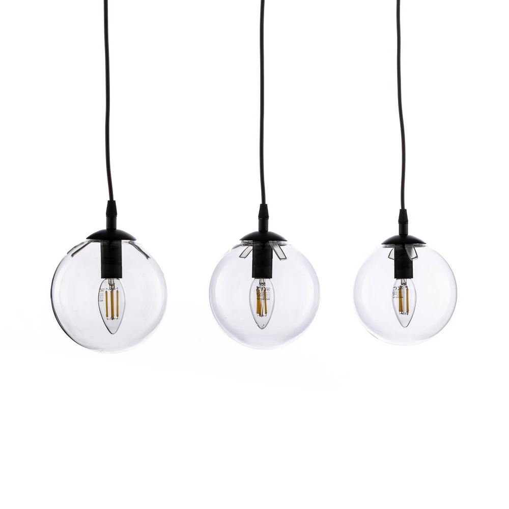 Suspension Glassy, 3 lampes, droite, noire, transparente, verre - Installation Facile