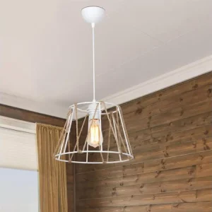 Suspension Halifax en ABS et corde de jute hauteur 60 cm E27 blanc / naturel [lux.pro] avec LED intégrée non remplaçable