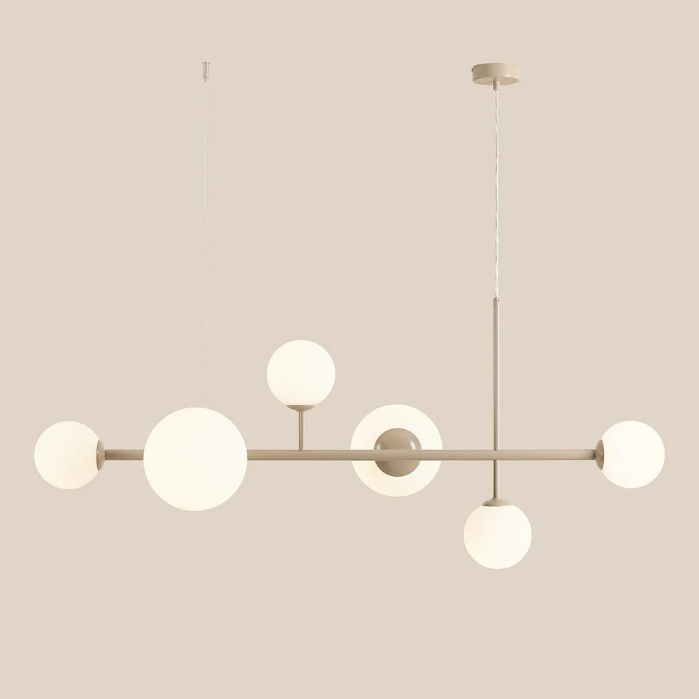Suspension Joel, beige/blanche, à 6 lampes Design minimaliste