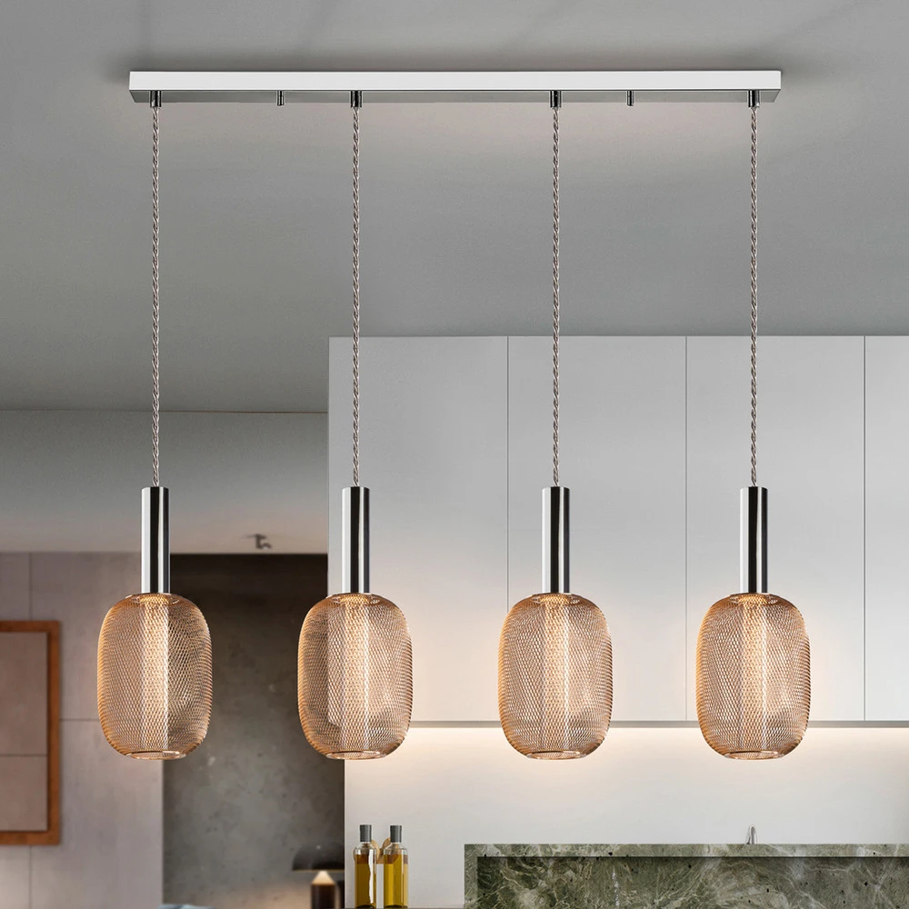 Suspension LED Micron, poutre, 4 lampes, chromé, doré Design minimaliste